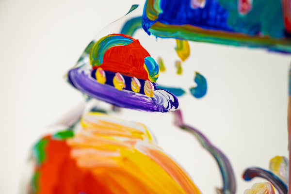 Peter Max, Umbrella Man (Ver. III #837), a 2018 hand-painted acrylic sculpture measuring 12.25 x 8.5 x 4.5 inches