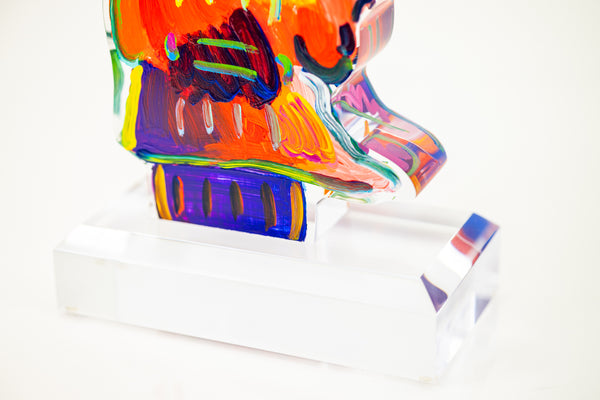 Peter Max, Umbrella Man (Ver. III #837), a 2018 hand-painted acrylic sculpture measuring 12.25 x 8.5 x 4.5 inches