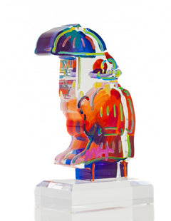 Peter Max, Umbrella Man (Ver. III #837), a 2018 hand-painted acrylic sculpture measuring 12.25 x 8.5 x 4.5 inches