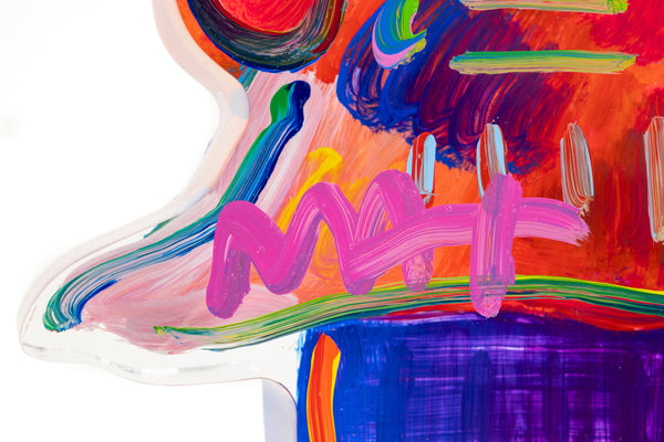 Peter Max, Umbrella Man (Ver. III #837), a 2018 hand-painted acrylic sculpture measuring 12.25 x 8.5 x 4.5 inches