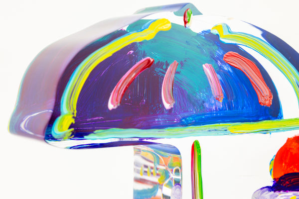 Peter Max, Umbrella Man (Ver. III #837), a 2018 hand-painted acrylic sculpture measuring 12.25 x 8.5 x 4.5 inches