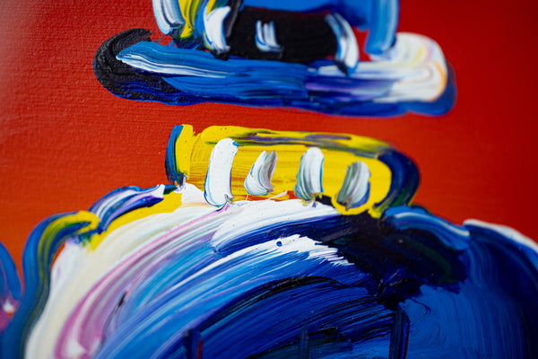 Peter Max, Umbrella Man on Red, (v. III #38), a 2015 original acrylic on canvas