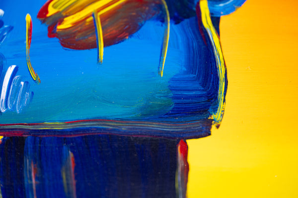 Peter Max, Umbrella Man on Red, (v. III #38), a 2015 original acrylic on canvas