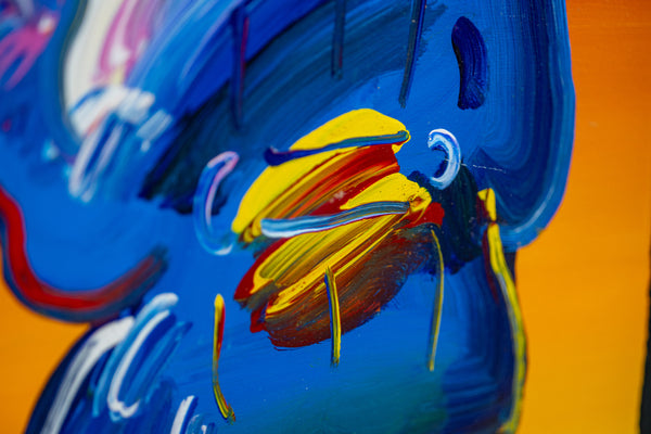 Peter Max, Umbrella Man on Red, (v. III #38), a 2015 original acrylic on canvas