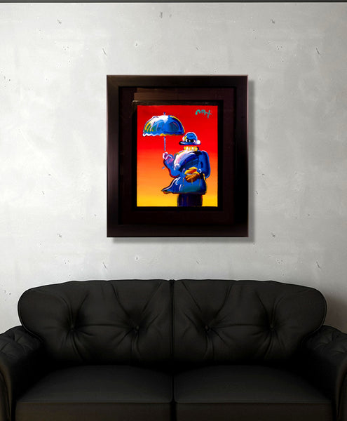 Peter Max, Umbrella Man on Red, (v. III #38), a 2015 original acrylic on canvas