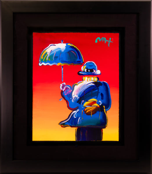 Peter Max, Umbrella Man on Red, (v. III #38), a 2015 original acrylic on canvas