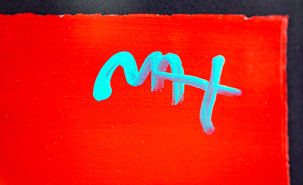 Peter Max, Umbrella Man on Red, (v. III #38), a 2015 original acrylic on canvas