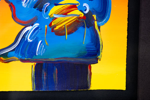 Peter Max, Umbrella Man on Red, (v. III #38), a 2015 original acrylic on canvas