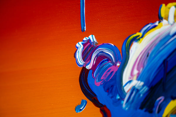 Peter Max, Umbrella Man on Red, (v. III #38), a 2015 original acrylic on canvas