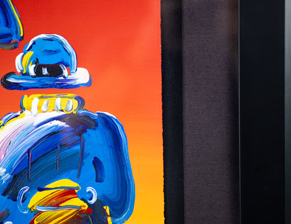 Peter Max, Umbrella Man on Red, (v. III #38), a 2015 original acrylic on canvas