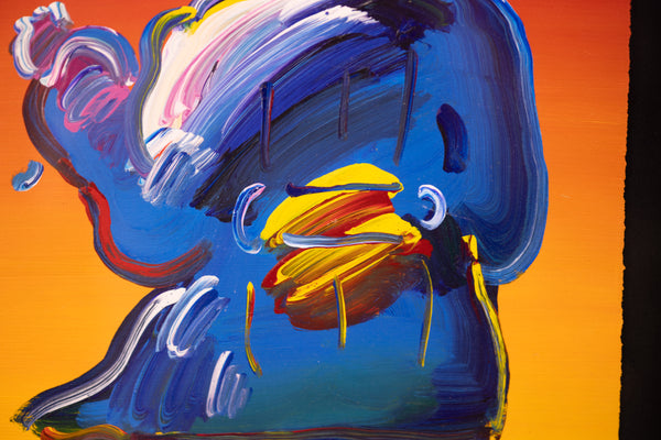 Peter Max, Umbrella Man on Red, (v. III #38), a 2015 original acrylic on canvas