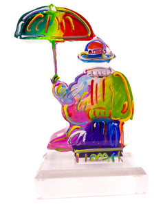 Peter Max Umbrella Man III Signed Hand painted Acrylic Sculpture 14” 2015 Version