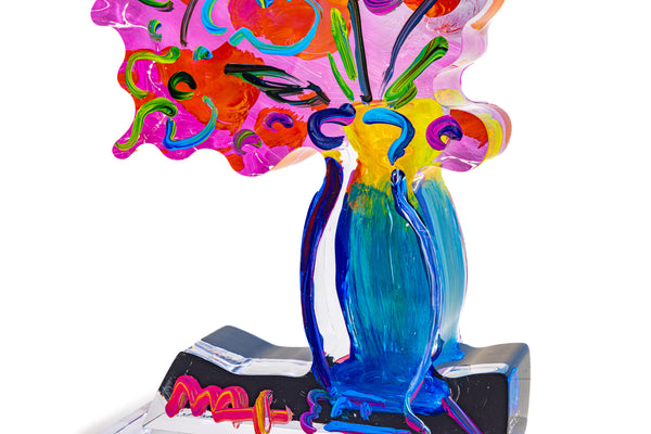 Peter Max Pink Vase with Flowers Acrylic Sculpture 2014 14” Version