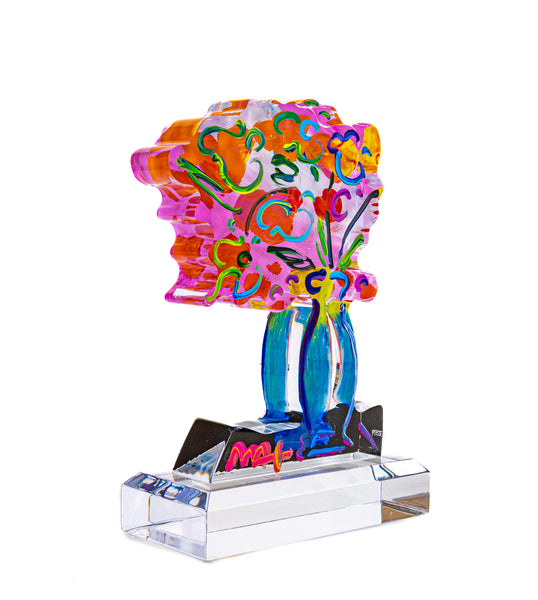 Peter Max Pink Vase with Flowers Acrylic Sculpture 2014 14” Version