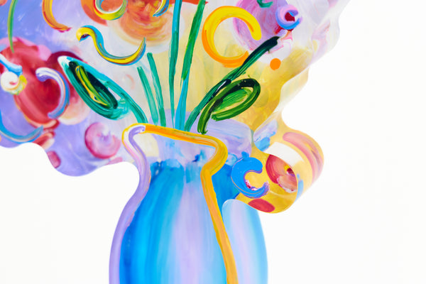 Peter Max, Vase with Flowers, 16 Inch Acrylic Sculpture Signed 2016