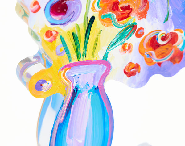 Peter Max, Vase with Flowers, 16 Inch Acrylic Sculpture Signed 2016