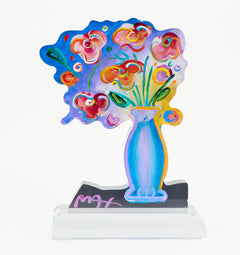 Peter Max, Vase with Flowers, 16 Inch Acrylic Sculpture Signed 2016