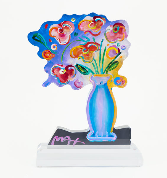 Peter Max, Vase with Flowers, 16 Inch Acrylic Sculpture Signed 2016