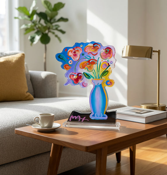 Peter Max, Vase with Flowers, 16 Inch Acrylic Sculpture Signed 2016