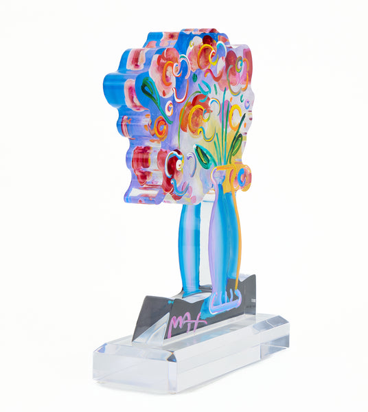 Peter Max, Vase with Flowers, 16 Inch Acrylic Sculpture Signed 2016