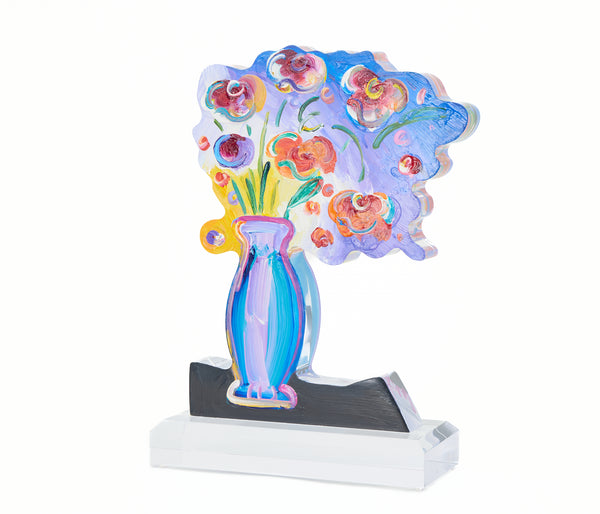 Peter Max, Vase with Flowers, 16 Inch Acrylic Sculpture Signed 2016