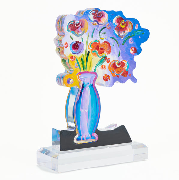 Peter Max, Vase with Flowers, 16 Inch Acrylic Sculpture Signed 2016