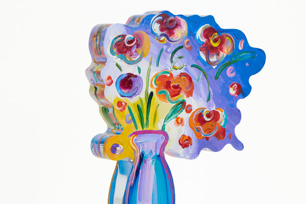 Peter Max, Vase with Flowers, 16 Inch Acrylic Sculpture Signed 2016