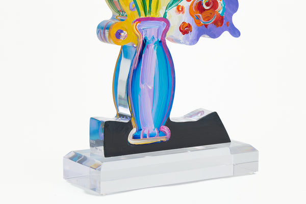 Peter Max, Vase with Flowers, 16 Inch Acrylic Sculpture Signed 2016