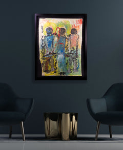 Purvis Young Large 43" Signed Original Painting 3 Men with Foundation COA