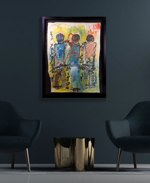 Purvis Young Large 43" Signed Original Painting 3 Men with Foundation COA