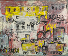 Purvis Young Urban Landscape Signed Large 55 Inch Original Painting