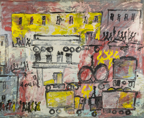 Purvis Young Urban Landscape Signed Large 55 Inch Original Painting