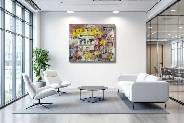 Purvis Young Urban Landscape Signed Large 55 Inch Original Painting