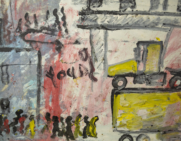 Purvis Young Urban Landscape Signed Large 55 Inch Original Painting