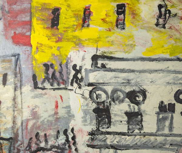 Purvis Young Urban Landscape Signed Large 55 Inch Original Painting