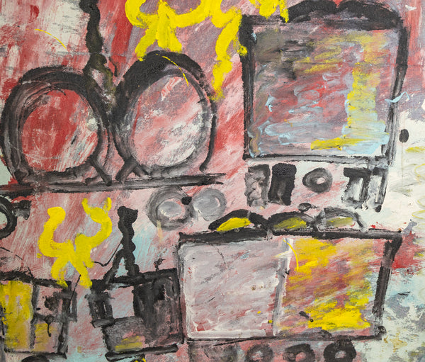 Purvis Young Urban Landscape Signed Large 55 Inch Original Painting