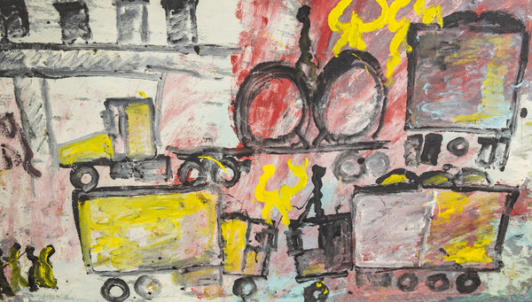 Purvis Young Urban Landscape Signed Large 55 Inch Original Painting