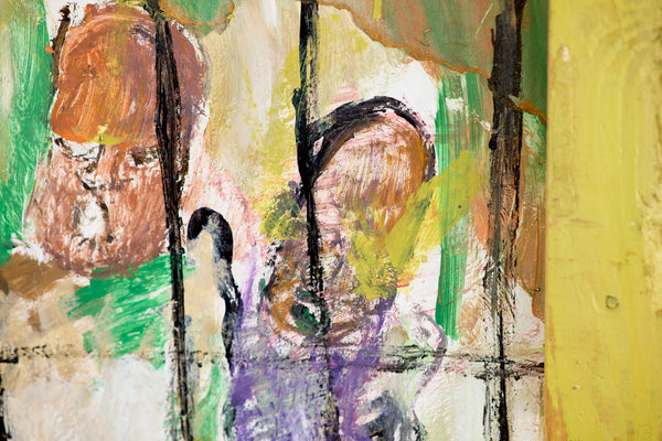 Purvis Young, Figures Behind Bars, Custom Framed 48" Signed Original Painting w/ Foundation COA