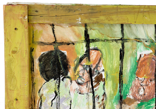 Purvis Young, Figures Behind Bars, Custom Framed 48" Signed Original Painting w/ Foundation COA