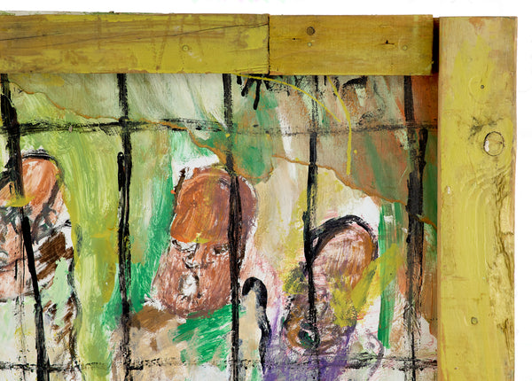 Purvis Young, Figures Behind Bars, Custom Framed 48" Signed Original Painting w/ Foundation COA