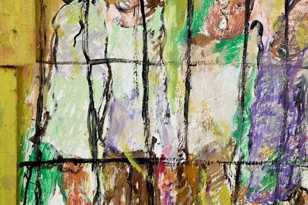 Purvis Young, Figures Behind Bars, Custom Framed 48" Signed Original Painting w/ Foundation COA