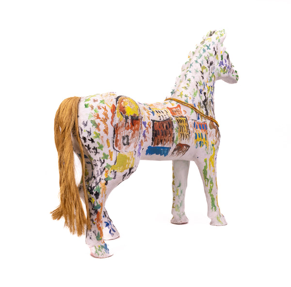 Purvis Young Large 38” Rare Horse Sculpture Signed Original Hand Painted Mixed Media