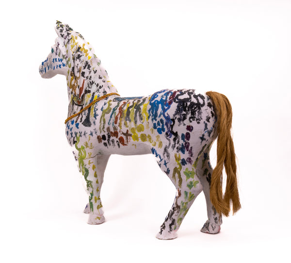 Purvis Young Large 38” Rare Horse Sculpture Signed Original Hand Painted Mixed Media