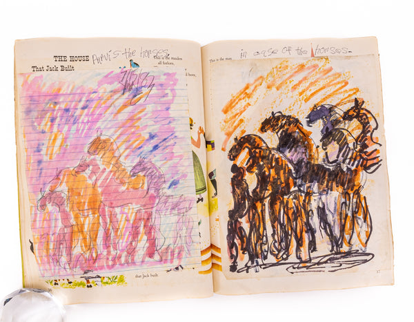 Purvis Young Signed Rare Book of Original Drawings The Horses with Foundation COA
