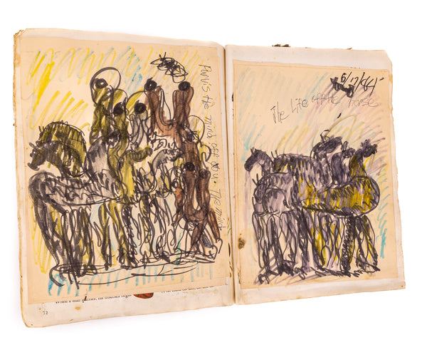 Purvis Young Signed Rare Book of Original Drawings The Horses with Foundation COA