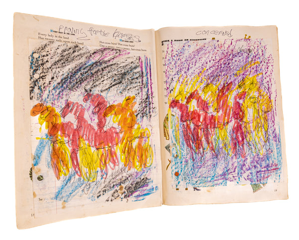 Purvis Young Signed Rare Book of Original Drawings The Horses with Foundation COA
