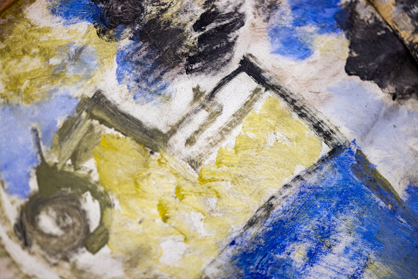 Purvis Young Large Mixed Media 6' Original Painting Trucks on Cardboard