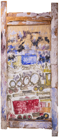 Purvis Young, Trucks on Cardboard - Large Mixed Media 6' Original Painting