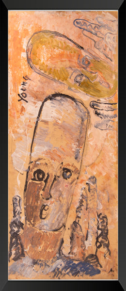 Purvis Young Original Painting Two Faces Large 4 Foot Signed Oil on Board