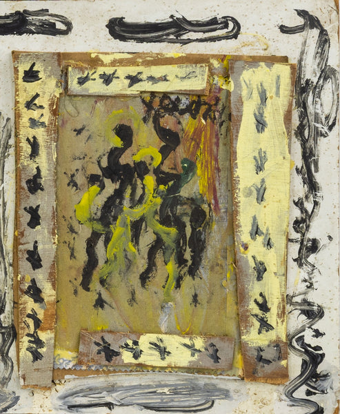 Purvis Young Set of 2 Signed Original Mixed Media Paintings on Masonite